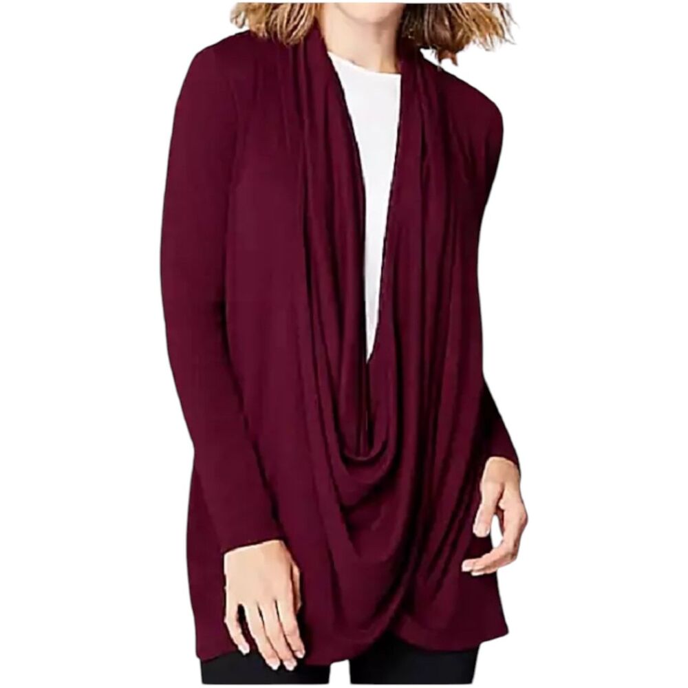 Pure J. Jill Drape Wrap Scarf Convertible Cardigan Long Sleeve Red Women's Large